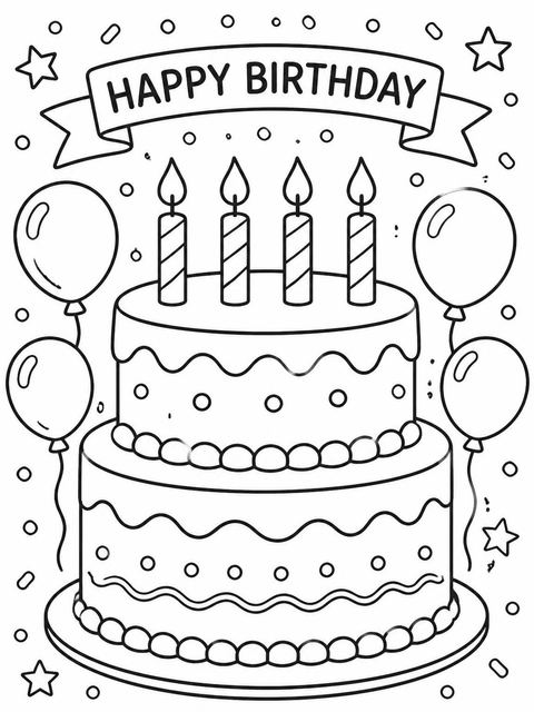 Coloring sheet in the Pink Frosted Cake 4th Birthday Invitation design