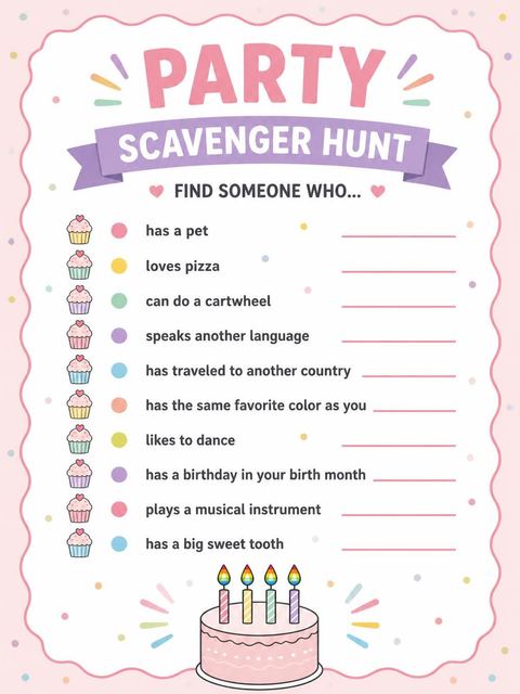 Scavenger hunt in the Pink Frosted Cake 4th Birthday Invitation design