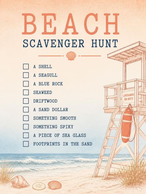 Scavenger hunt in the Vintage Etched Lifeguard Beach Party design