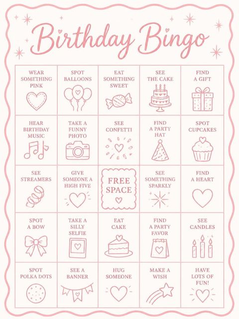 Bingo grid in the Pink Cake Star 4th Birthday Invitation design