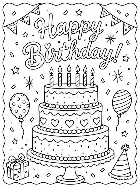 Coloring sheet in the Pink Cake Star 4th Birthday Invitation design
