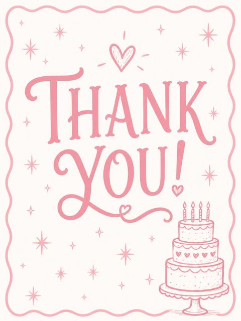 Thank-you flat in the Pink Cake Star 4th Birthday Invitation design