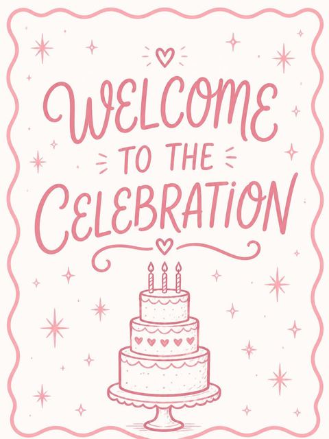 Welcome sign in the Pink Cake Star 4th Birthday Invitation design