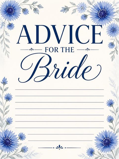 Advice card in the Blue Watercolor Cornflower Bridal Shower design