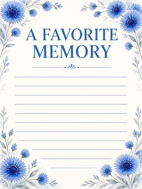 Memory card in the Blue Watercolor Cornflower Bridal Shower design