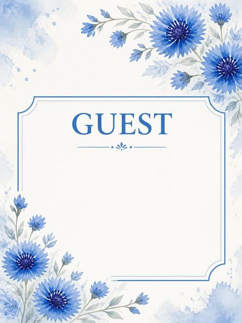 Place card in the Blue Watercolor Cornflower Bridal Shower design