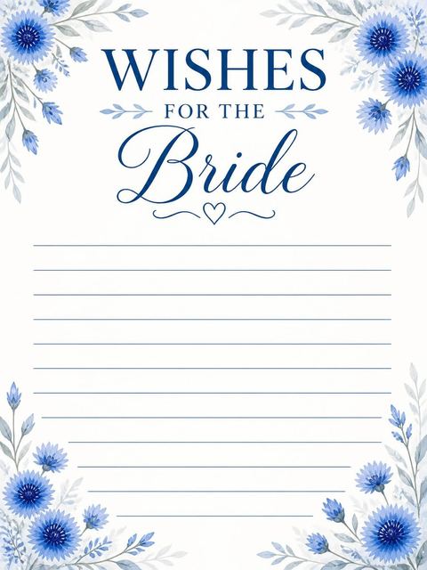 Wishes page in the Blue Watercolor Cornflower Bridal Shower design