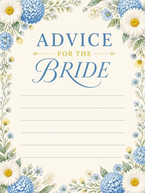 Advice card in the Blue Hydrangea Daisy Bridal Shower design
