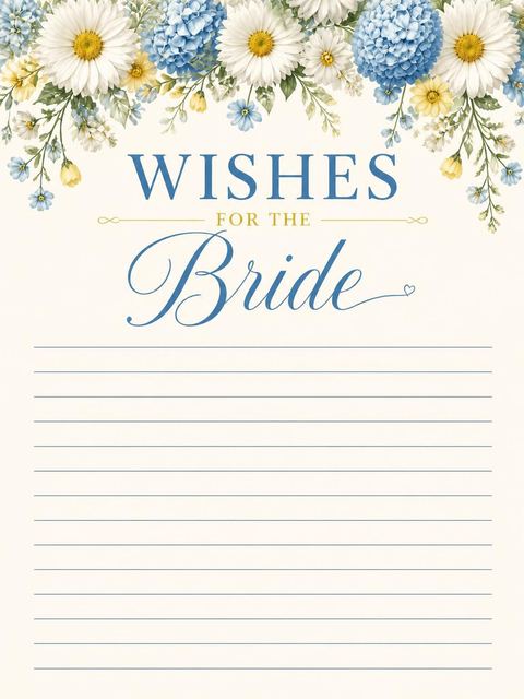 Wishes page in the Blue Hydrangea Daisy Bridal Shower design