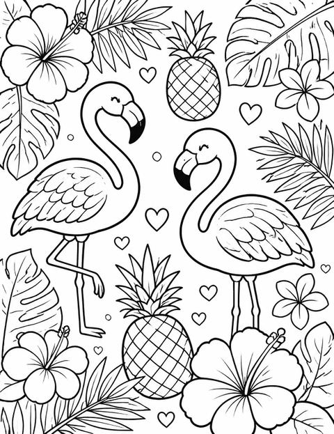 Coloring sheet in the Pink Flamingo Tropical 5th Birthday Invitation design