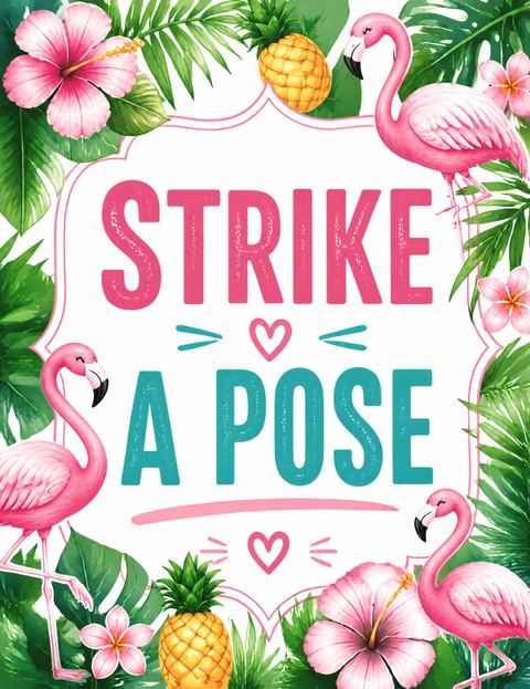 Photo-booth sign in the Pink Flamingo Tropical 5th Birthday Invitation design