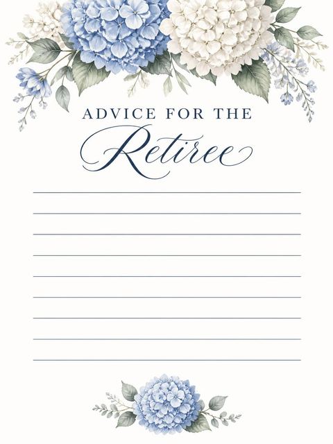 Advice card in the Navy Hydrangea Retirement Celebration design