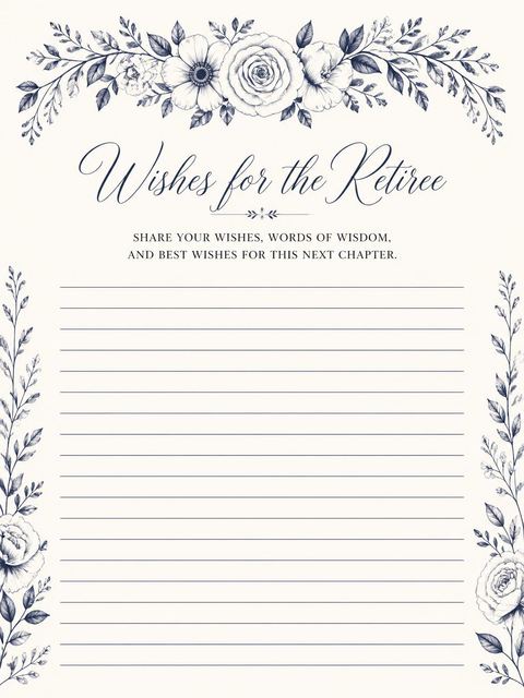 Wishes page in the Navy Hydrangea Retirement Celebration design