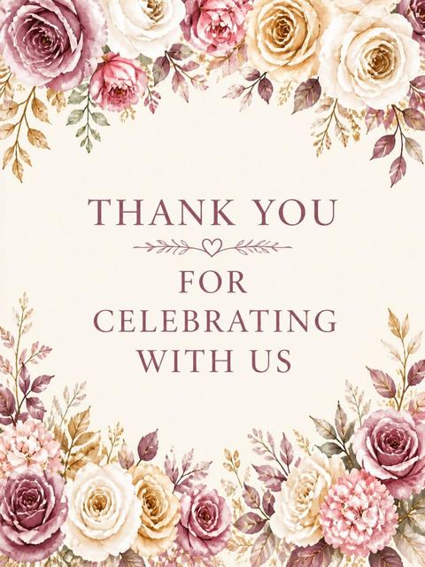 Thank-you flat in the Dusty Rose Floral Bridal Shower design