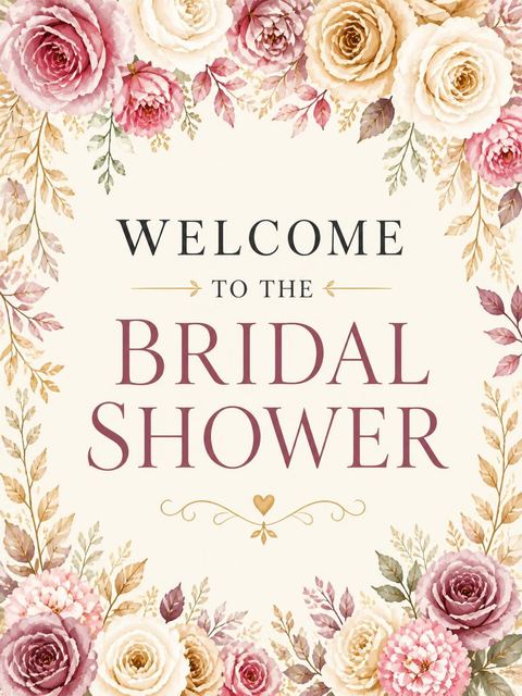 Welcome sign in the Dusty Rose Floral Bridal Shower design