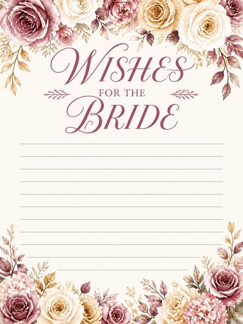 Wishes page in the Dusty Rose Floral Bridal Shower design