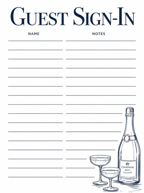 Guest sign-in sheet in the Navy Ink Champagne 70th Birthday design