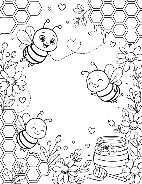 Coloring sheet in the Honeybee Daisy 1st Birthday Invitation design