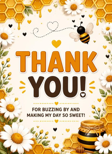 Thank-you flat in the Honeybee Daisy 1st Birthday Invitation design