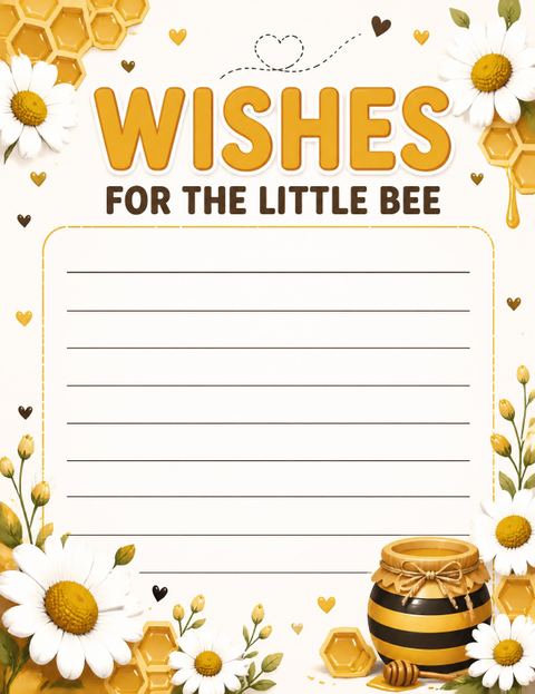 Wishes page in the Honeybee Daisy 1st Birthday Invitation design