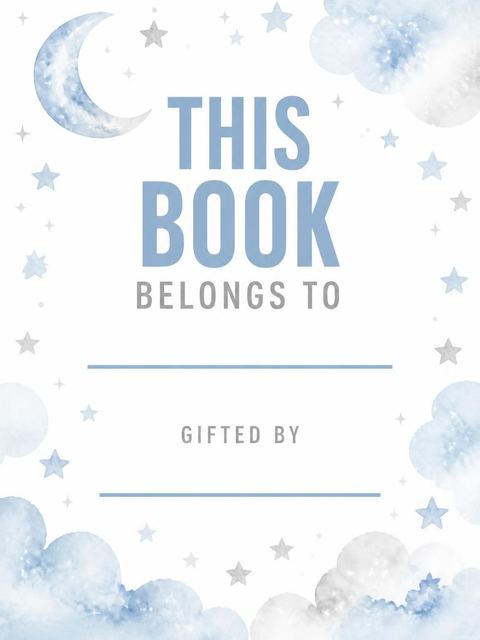 Books for baby bookplate in the Blue Watercolor Moon 1st Birthday design