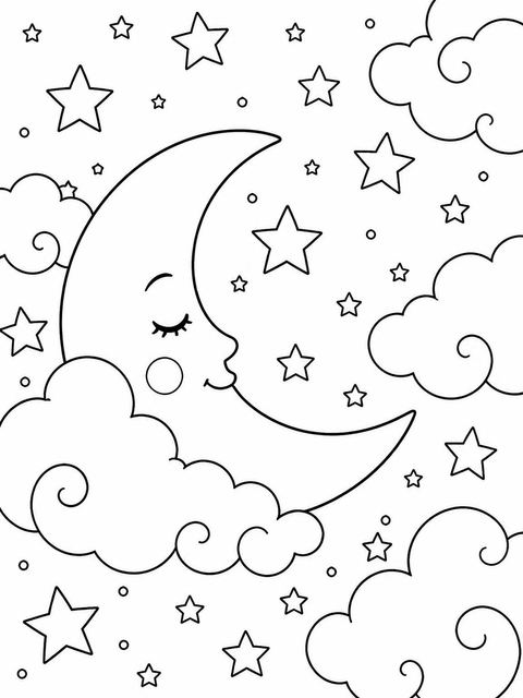 Coloring sheet in the Blue Watercolor Moon 1st Birthday design