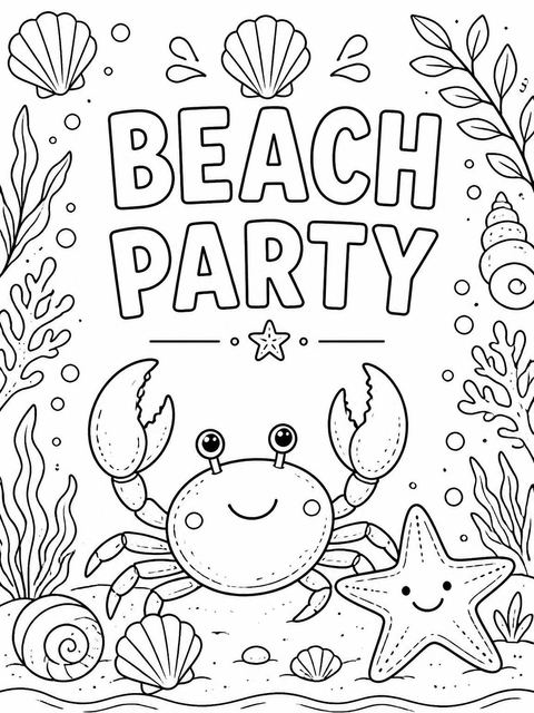 Coloring sheet in the Watercolor Crab Beach Party Invitation design