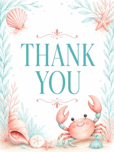 Thank-you flat in the Watercolor Crab Beach Party Invitation design