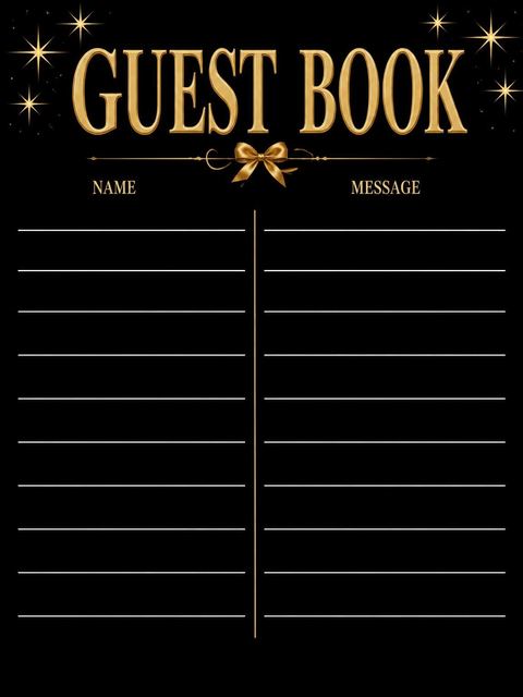 Guest sign-in sheet in the Gold Ribbon Black 65th Birthday design