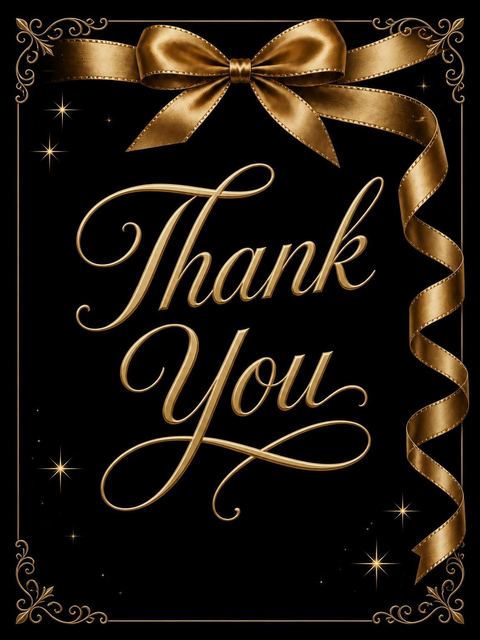 Thank-you flat in the Gold Ribbon Black 65th Birthday design