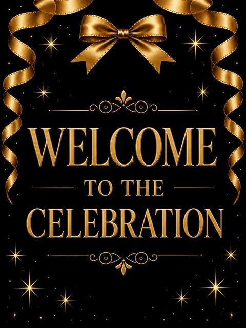 Welcome sign in the Gold Ribbon Black 65th Birthday design
