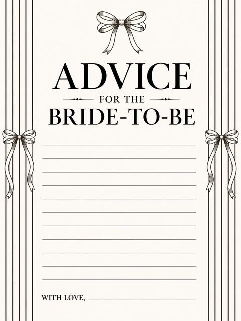 Advice card in the Ink Pinstripe Bow Bridal Shower design