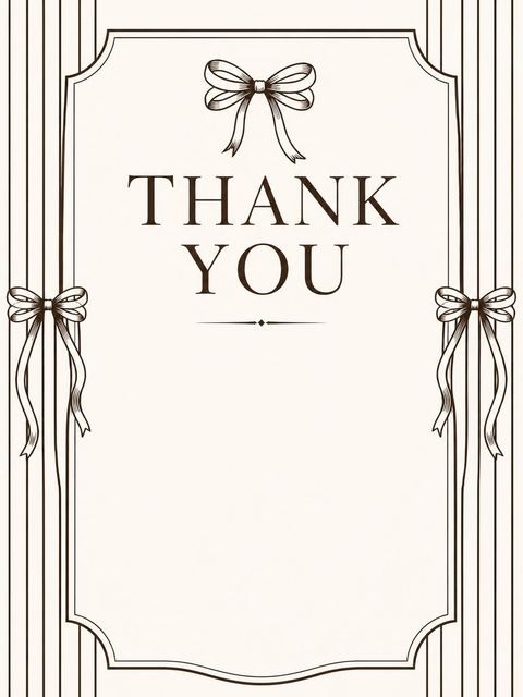Thank-you flat in the Ink Pinstripe Bow Bridal Shower design