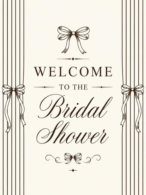 Welcome sign in the Ink Pinstripe Bow Bridal Shower design
