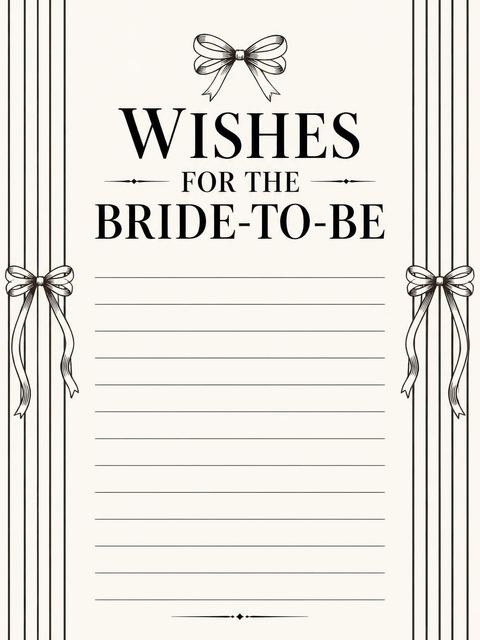 Wishes page in the Ink Pinstripe Bow Bridal Shower design