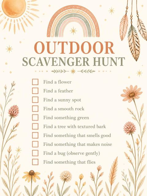 Scavenger hunt in the Terracotta Rainbow Wildflower 3rd Birthday Invitation design