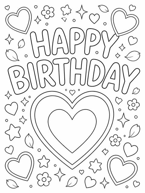 Coloring sheet in the Blush Watercolor Heart First Birthday design
