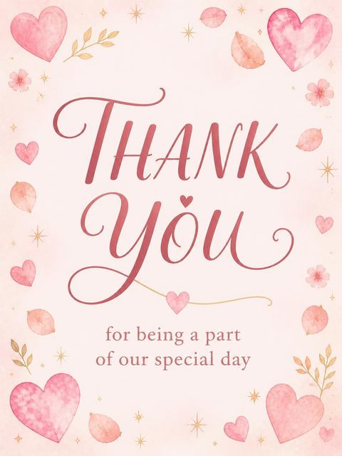 Thank-you flat in the Blush Watercolor Heart First Birthday design