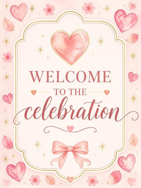 Welcome sign in the Blush Watercolor Heart First Birthday design