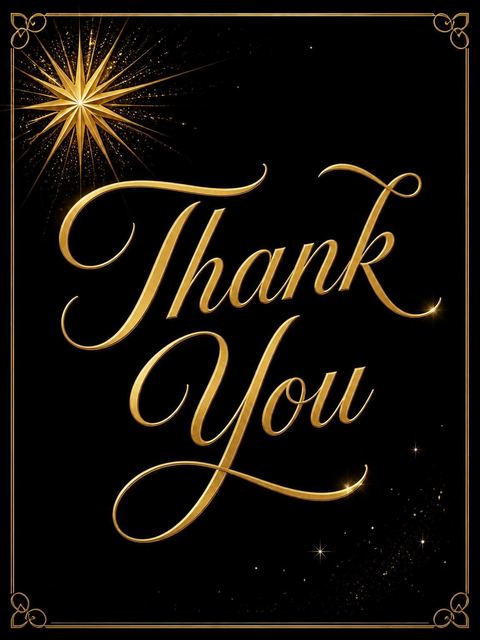 Thank-you flat in the Gold 3D Starburst 50th Birthday design