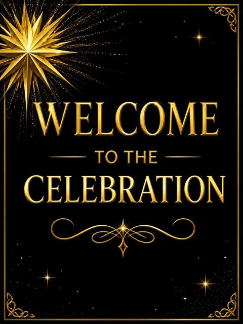 Welcome sign in the Gold 3D Starburst 50th Birthday design