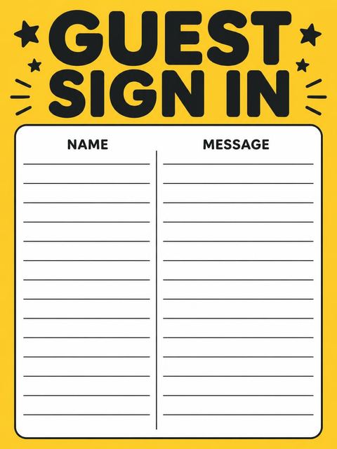 Guest sign-in sheet in the Minimalist Yellow Bold Typography 3rd Birthday design