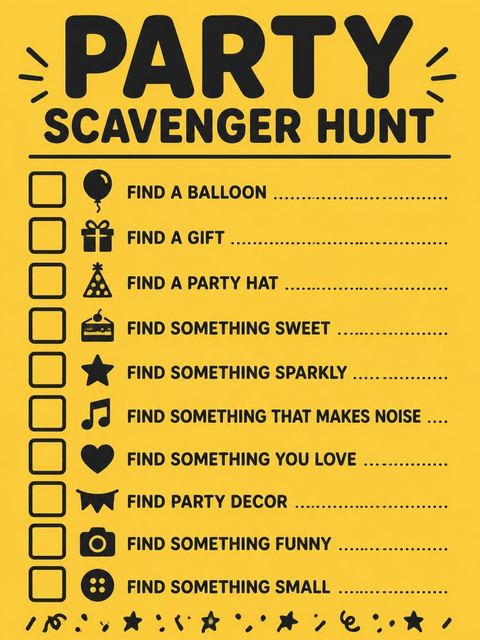 Scavenger hunt in the Minimalist Yellow Bold Typography 3rd Birthday design