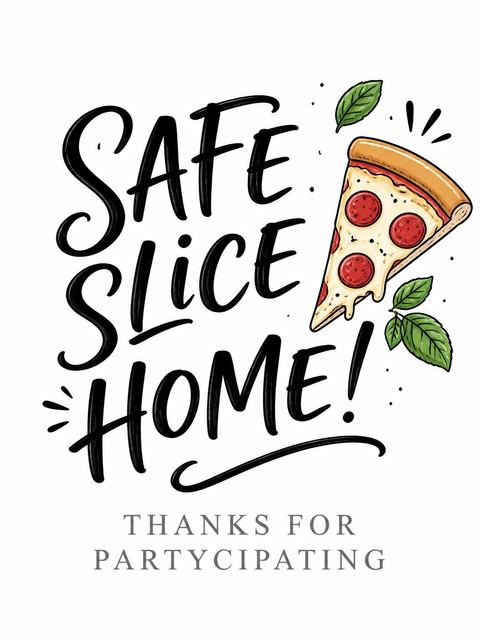 Goodbye card in the Slice of Fun Pizza 1st Birthday design