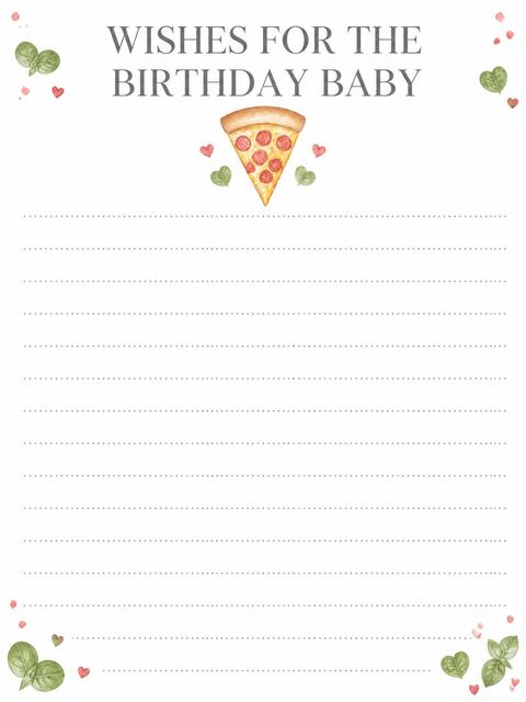 Wishes page in the Slice of Fun Pizza 1st Birthday design