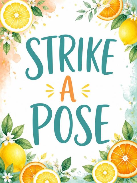 Photo-booth sign in the Watercolor Citrus Beach Summer Party design