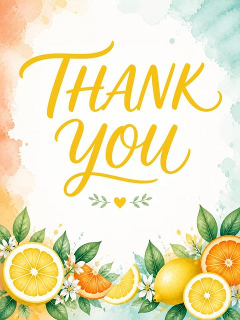 Thank-you flat in the Watercolor Citrus Beach Summer Party design