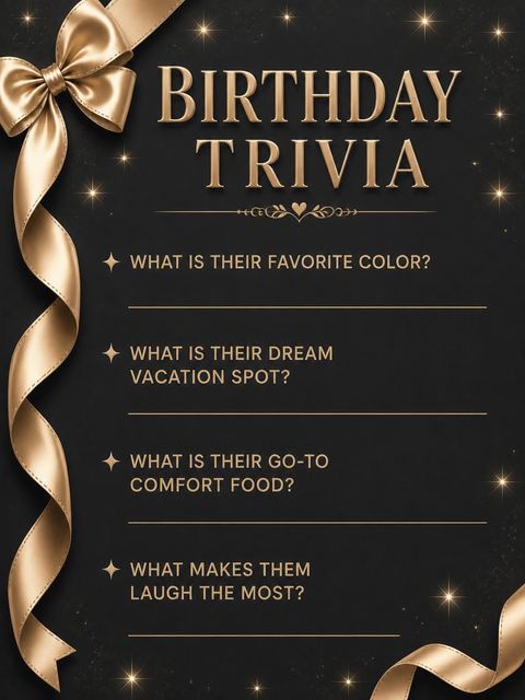 Couples trivia card in the Black and Gold Ribbon 40th Birthday design