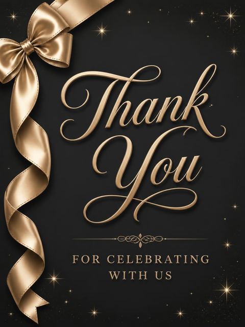 Thank-you flat in the Black and Gold Ribbon 40th Birthday design