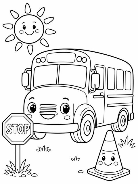 Coloring sheet in the Watercolor School Bus 3rd Birthday design